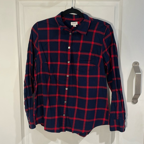 J. Crew Factory Tops - J. Crew navy and red plaid button up flanel